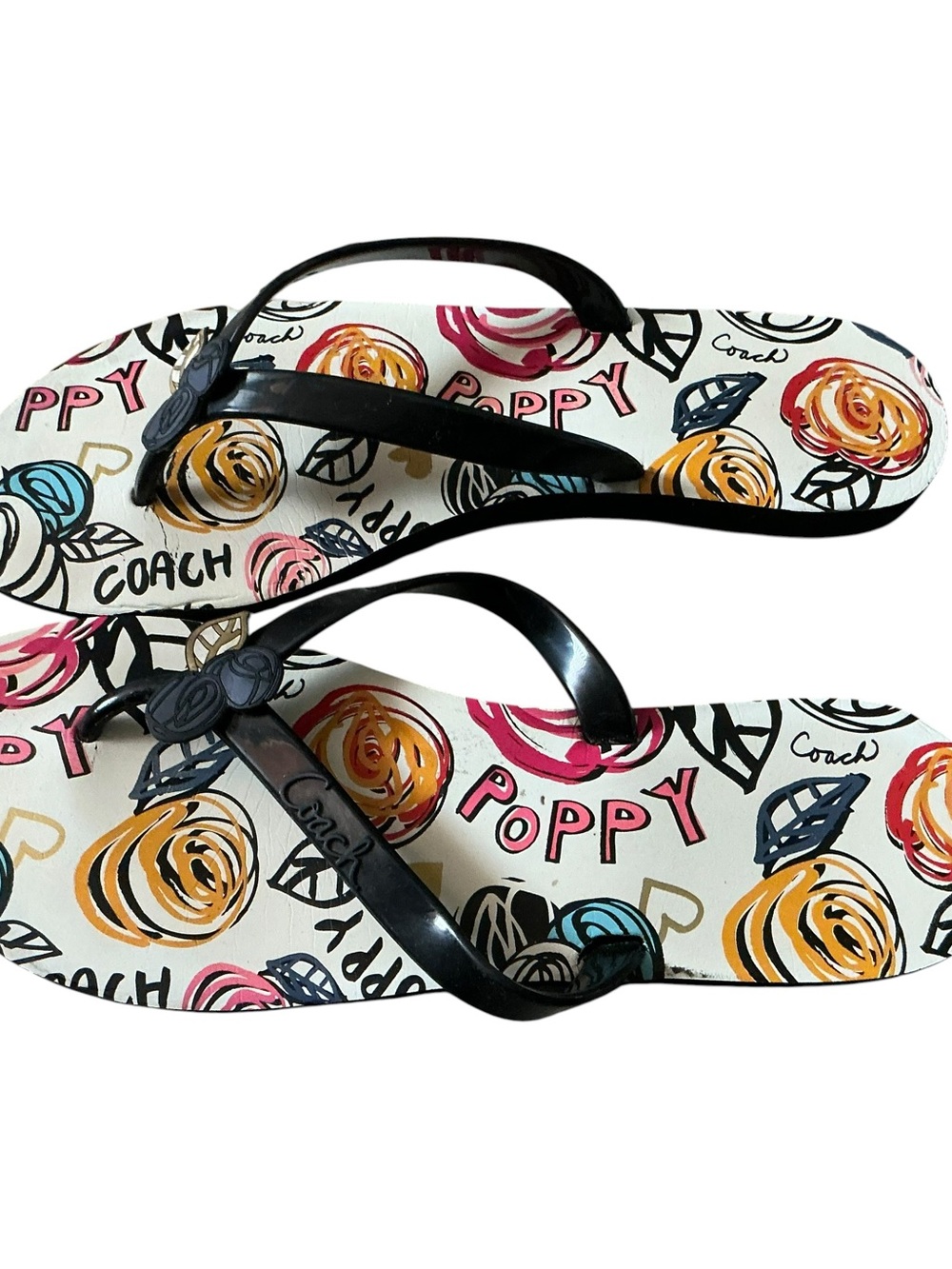 Coach Poppy Floral Print Flip Flops sandals flats in Multi/Pink